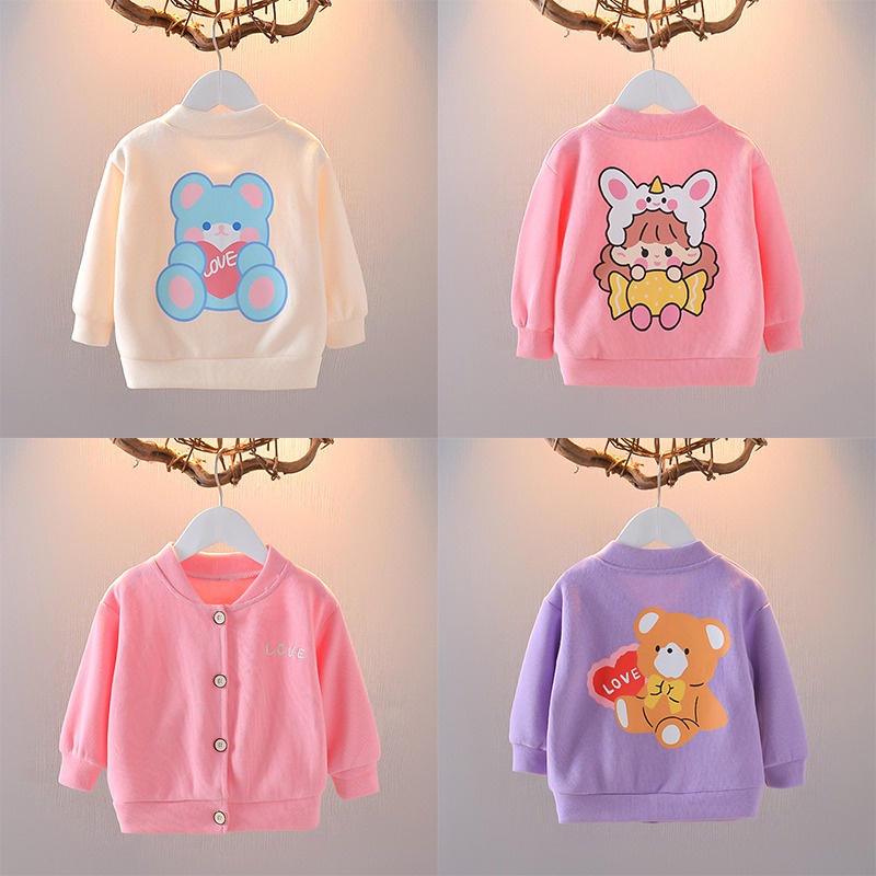 Áo Khoác Cardigan Có Gân Cho Bé Gái❤Áo Khoác Họa Tiết Gấu Hoạt Hình Xinh Xắn Cho Bé 0-3 Tuổi