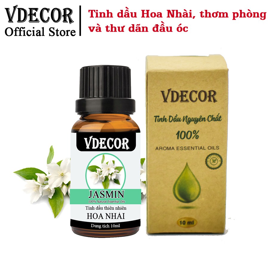 Tinh Dầu Hoa Nhài VDECOR Nguyên Chất 100% Từ Thiên Nhiên (10ml)
