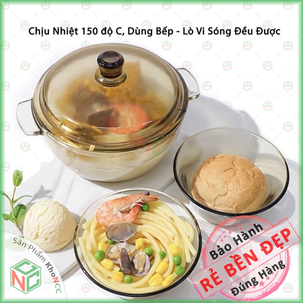 [KhoNCC] Bộ 4 Bát 1 Nồi Thủy Tinh Chịu Nhiệt Độ Cao - Dùng Cho Các Loại Bếp - Lò Vi Sóng - NLM-B1N4BTT