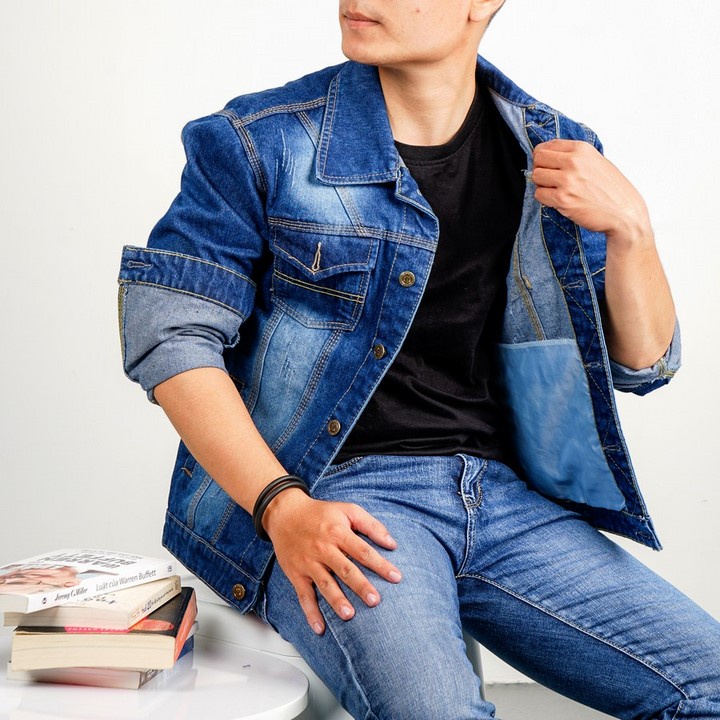 Áo khoác jean nam xanh xước TS85 chất jean dày, siêu đẹp Tronshop