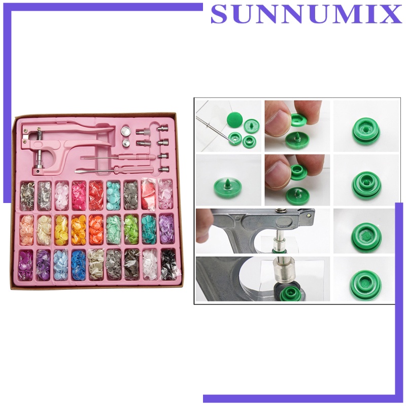 [SUNNIMIX]1 Set Snap Button Kit Resin Buttons Metal Buttons w/ Fastener Pliers Press Tool for Installing Clothes Bags Wallets Sewing Diaper Total 300 Buttons