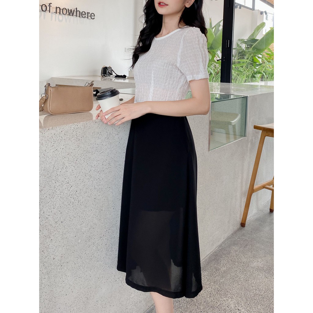 Chân váy xẻ dài nữ MADELEN vải chiffon màu đen