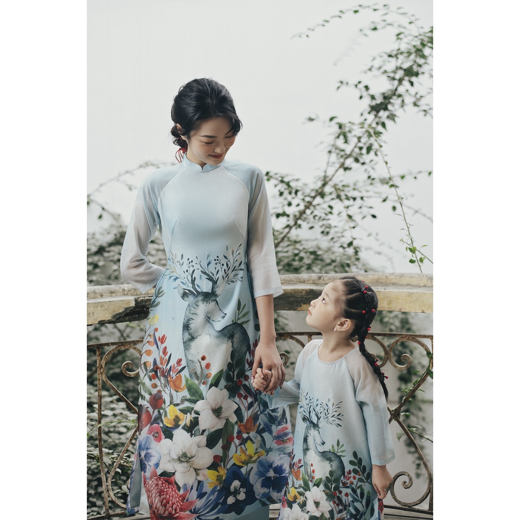 Kid áo dài xanh con nai, quần xanh 1AD2042 ADORE DRESS