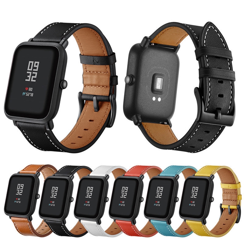 Dây Đeo Thay Thế Chất Liệu Da Màu Trơn Cho Xiaomi Huami Amazfit Youth Version 20mm