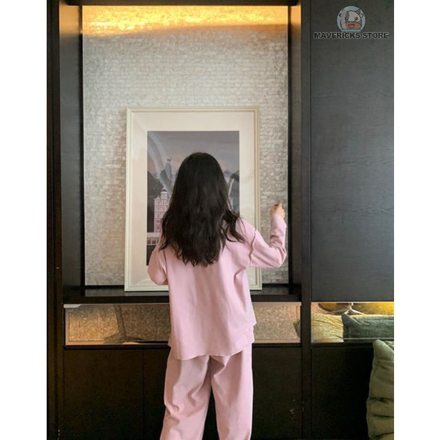 Bộ đồ ngủ tay dài màu sắc đơn giản dành cho nữ