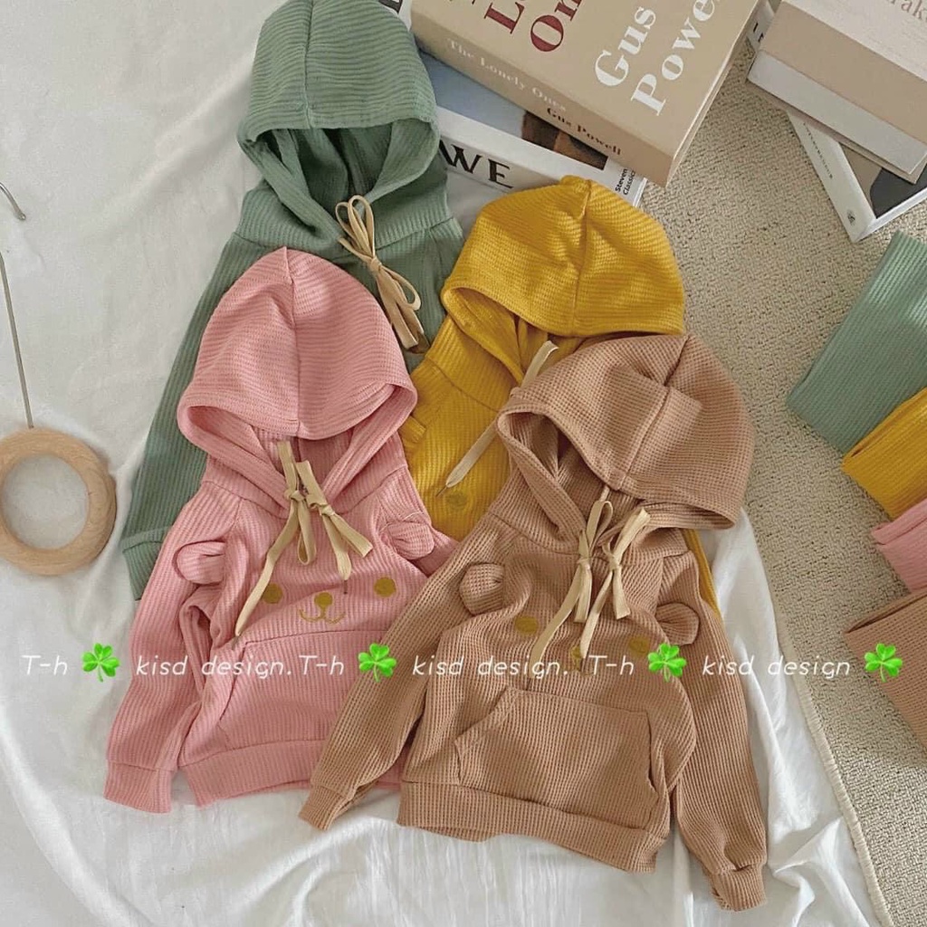 Bộ mũ chất len tổ ong có tai gấu cho bé