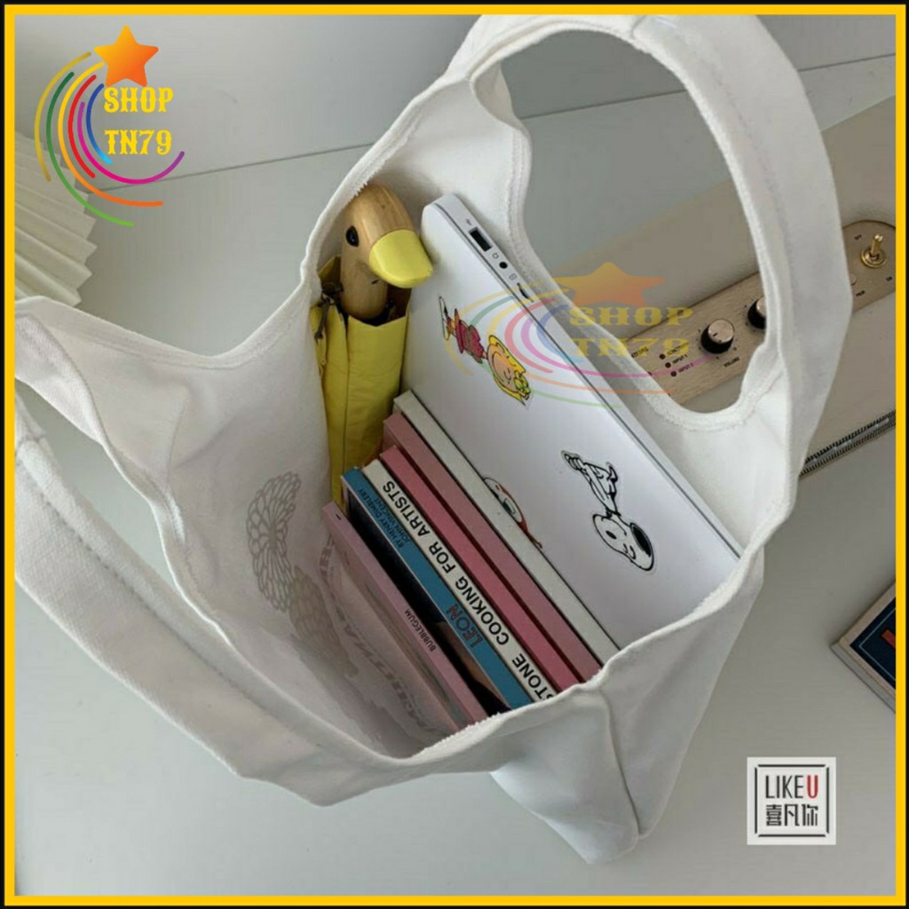 Túi đeo vai thời trang vải canvas mềm loại to đi hoc , đi chơi , đi làm đều rất đẹp - KHỦNG LONG UỐNG TRÀ SƯA