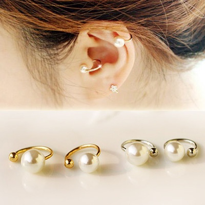 Khuyên Kẹp Vành Tai Đính Ngọc Trai Không Cần Xỏ Lỗ Hình Chữ U Cá Tính Phong Cách Hàn Quốc