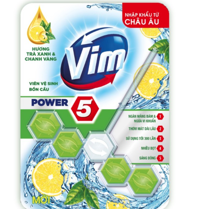 Viên Treo Bồn Cầu Vim Hương Trà Xanh Và Chanh Vàng 55g