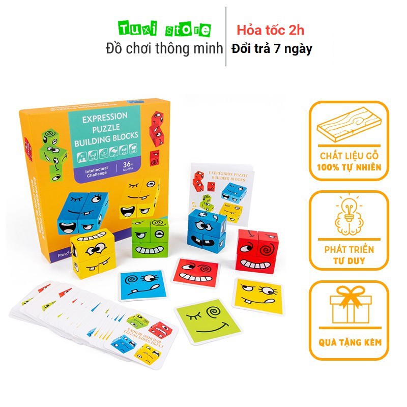 Bộ đồ chơi 3D xếp hình thay đổi biểu cảm khuôn mặt theo thẻ-64 thẻ Boardgame thử thách