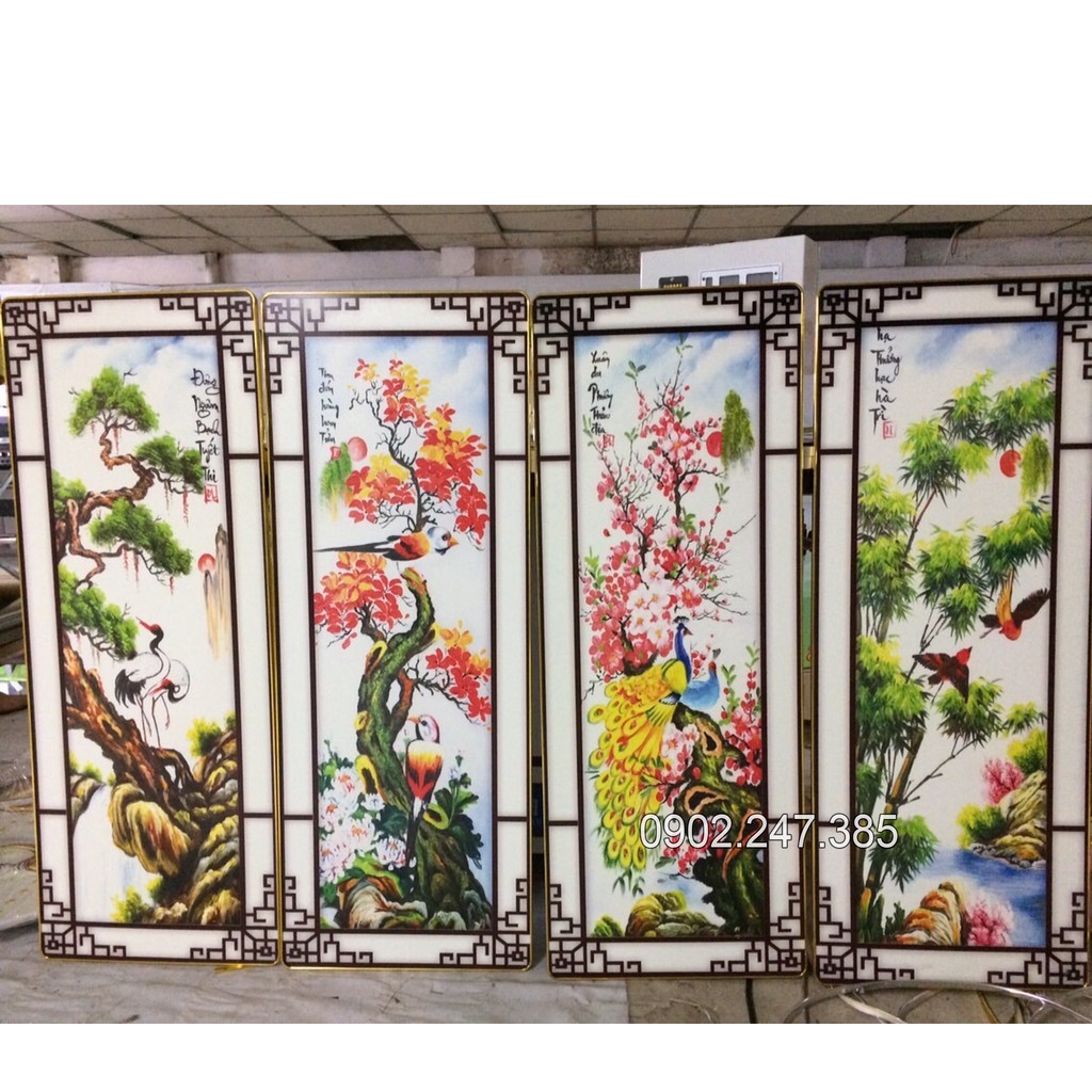 Tranh Tráng Gương Laminate Cao Cấp, Tranh Tứ Quý  Tranh Treo Tường Trang Trí Nhà Cửa