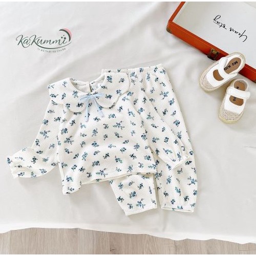 Set quần áo dài tay cotton len bé gái  Kakummi