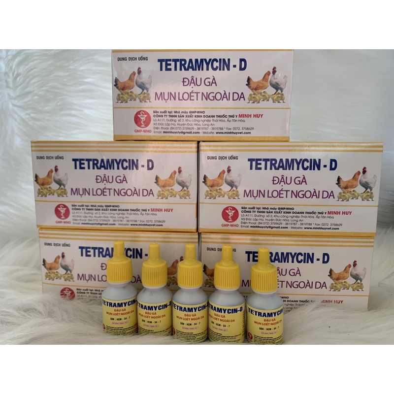ĐẬU GÀ - mụn loét ngoài da - Tetramycin D 10ml - dùng cho cả trâu, bò, heo, gia cầm
