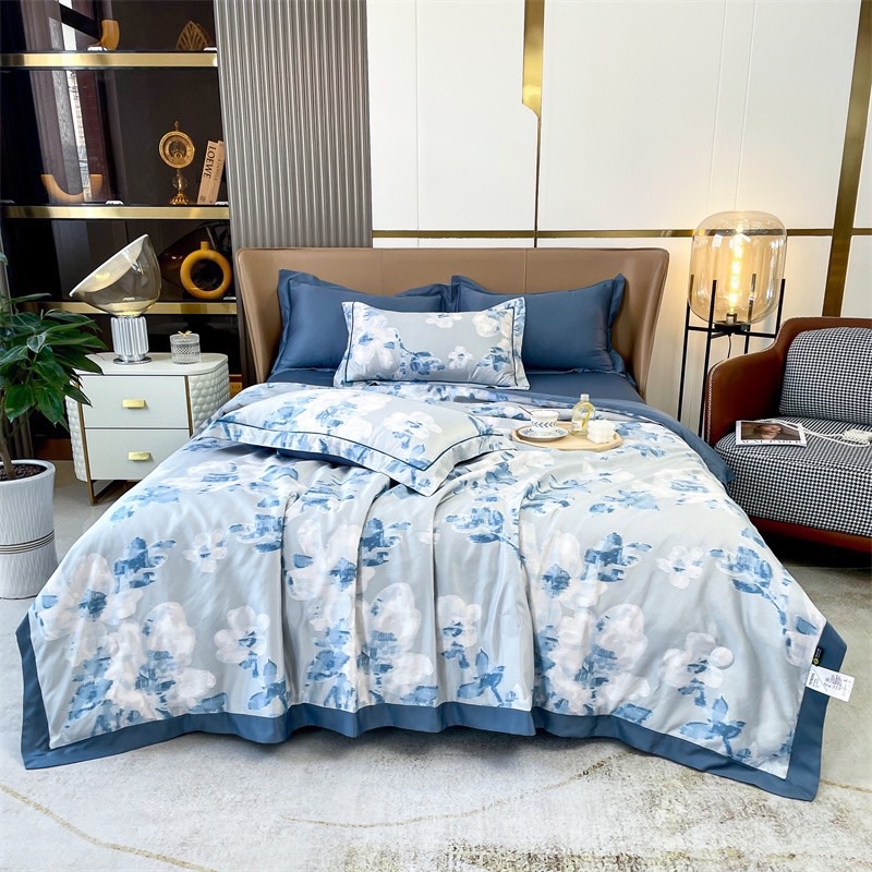 Bộ chăn ga gối lụa thái 4 món chăn trần mát lạnh cho mùa hè