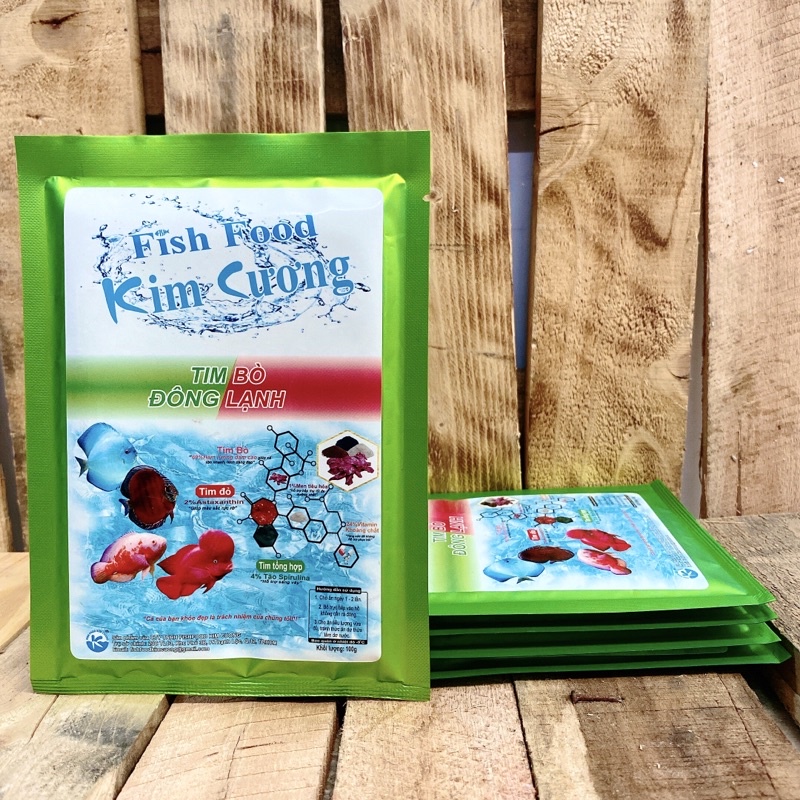 Tim bò Kim Cương - loại TổngHợp - 5gói/500g - thức ăn chăm sóc cho cá cảnh - tăng màu,body và đầu - giàu dinh dưỡng