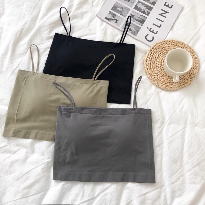 Áo bra ống 2 dây cotton mềm mịn co giãn có đệm mút may cố định 2066