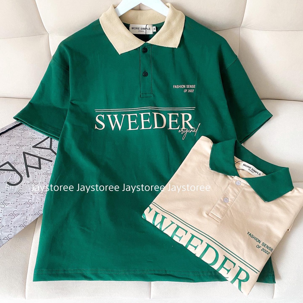Áo Thun Polo Tay lỡ SENSE SWEEDER màu XANH/TAN form rộng ✳️ Chất thun da cá form nam nữ unisex/Áo thun có cổ Jaystoree2