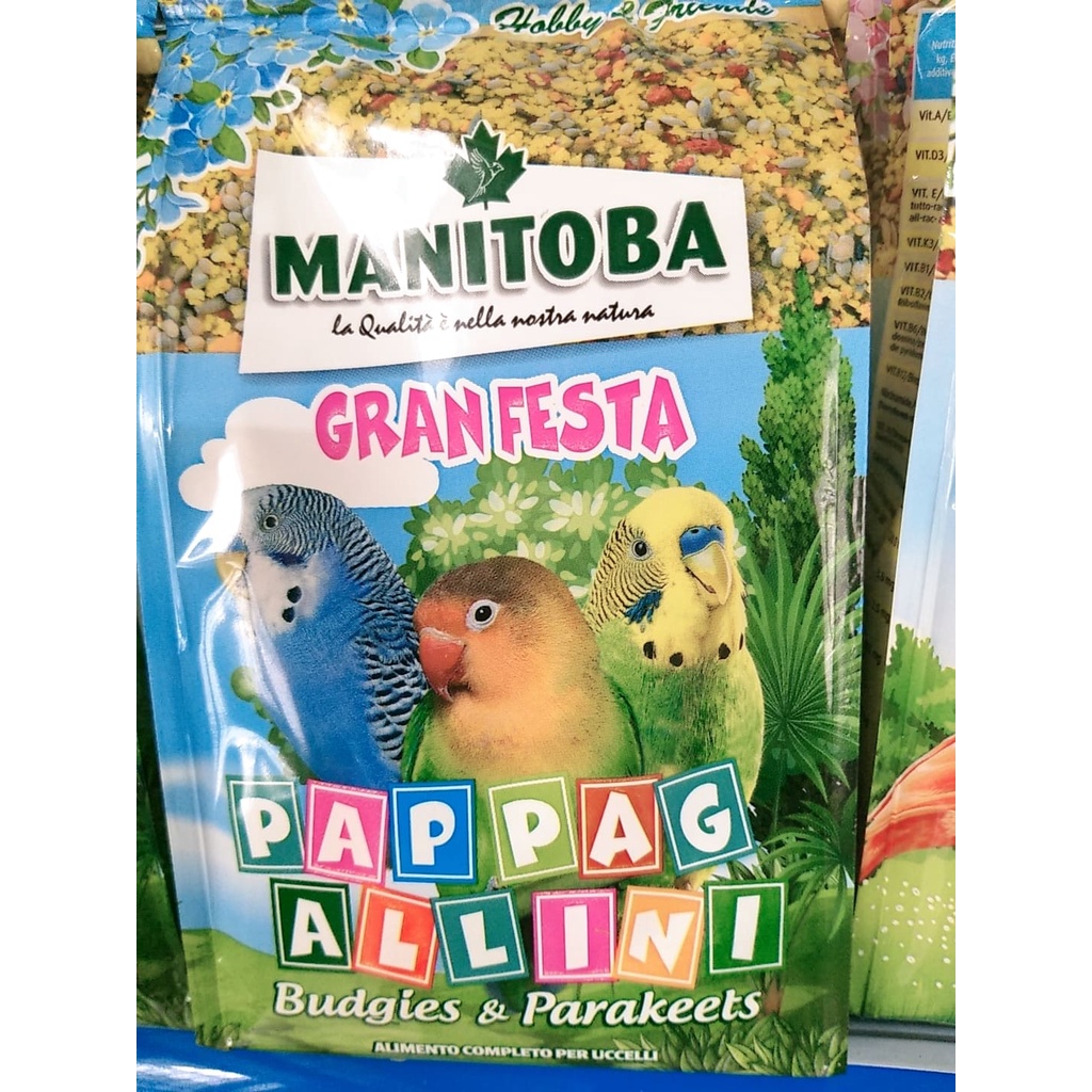 Thức ăn hoàn chỉnh cho vẹt size nhỏ và trung có cám trứng (gói 500g) Manitoba Gran Festa Pappagalini