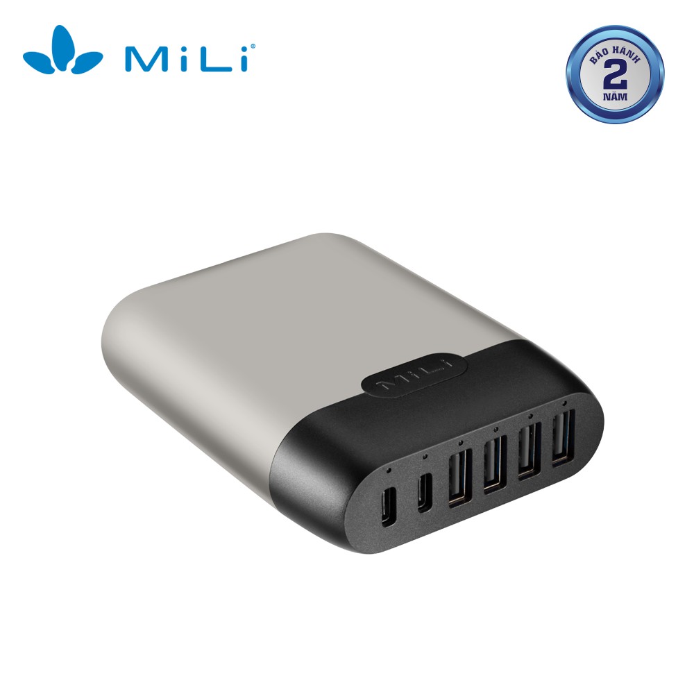 [Mã ELDTR70 giảm 5% đơn 150K] Sạc 6 cổng PD/60W Station III MiLi - HC-H60-C màu xám sáng