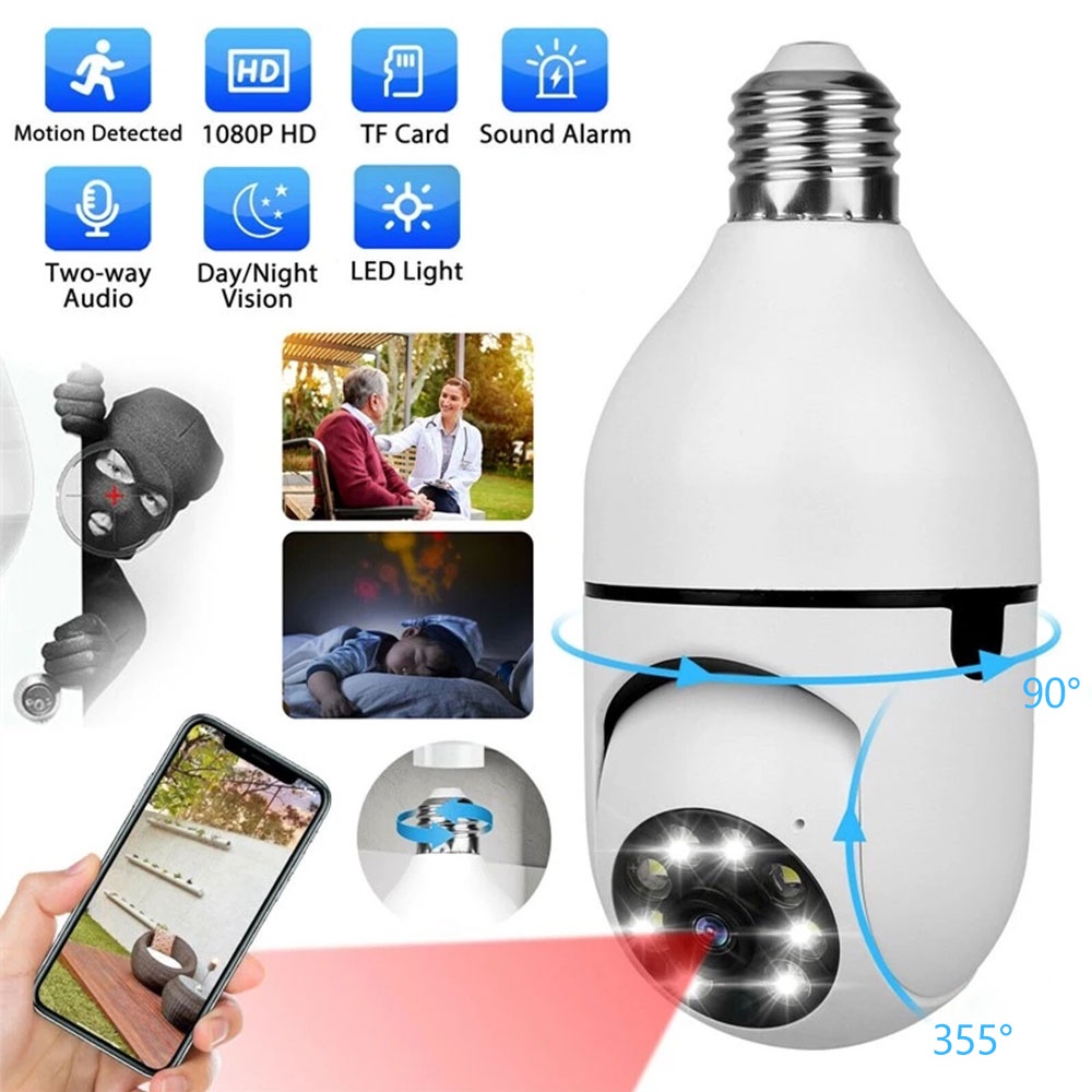 Camera Giám Sát 1080P Hd E27 Không Dây 360 Độ Camera An Ninh Wifi Ptz Zoom Kỹ Thuật Số Full Tầm Nhìn Ban Đêm Bóng Đèn camera Chống Nước Camera Quan Sát