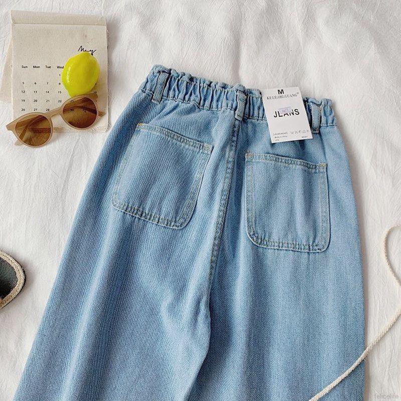 Quần Jeans Ống Rộng Lưng Cao Thời Trang Cho Nữ