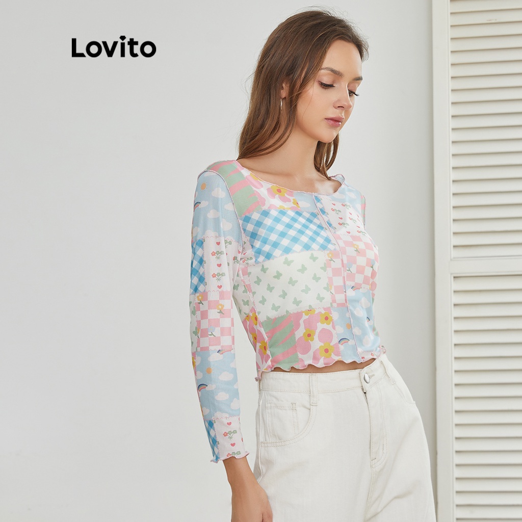 Lovito Áo Thun Kẻ Sọc Hoa Dễ Thương L24AD128 (Nhiều Màu)