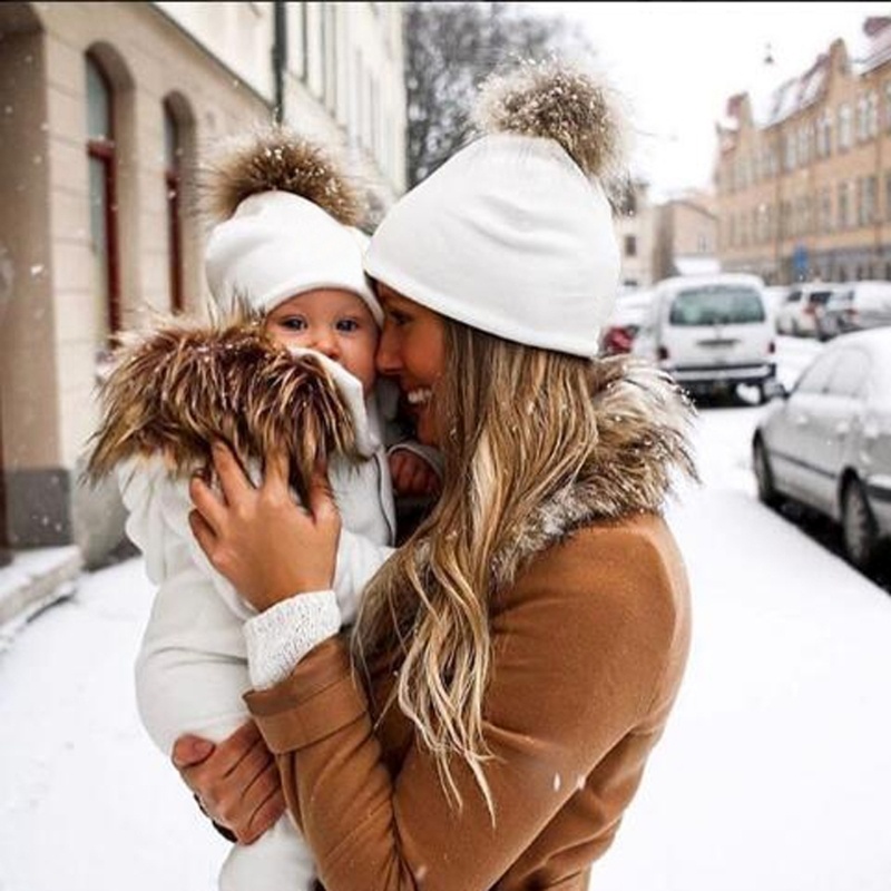 Mũ Beanie Vải Cotton Phối Cục Bông Giữ Ấm Mùa Đông Dành Cho Bé Trai Gái