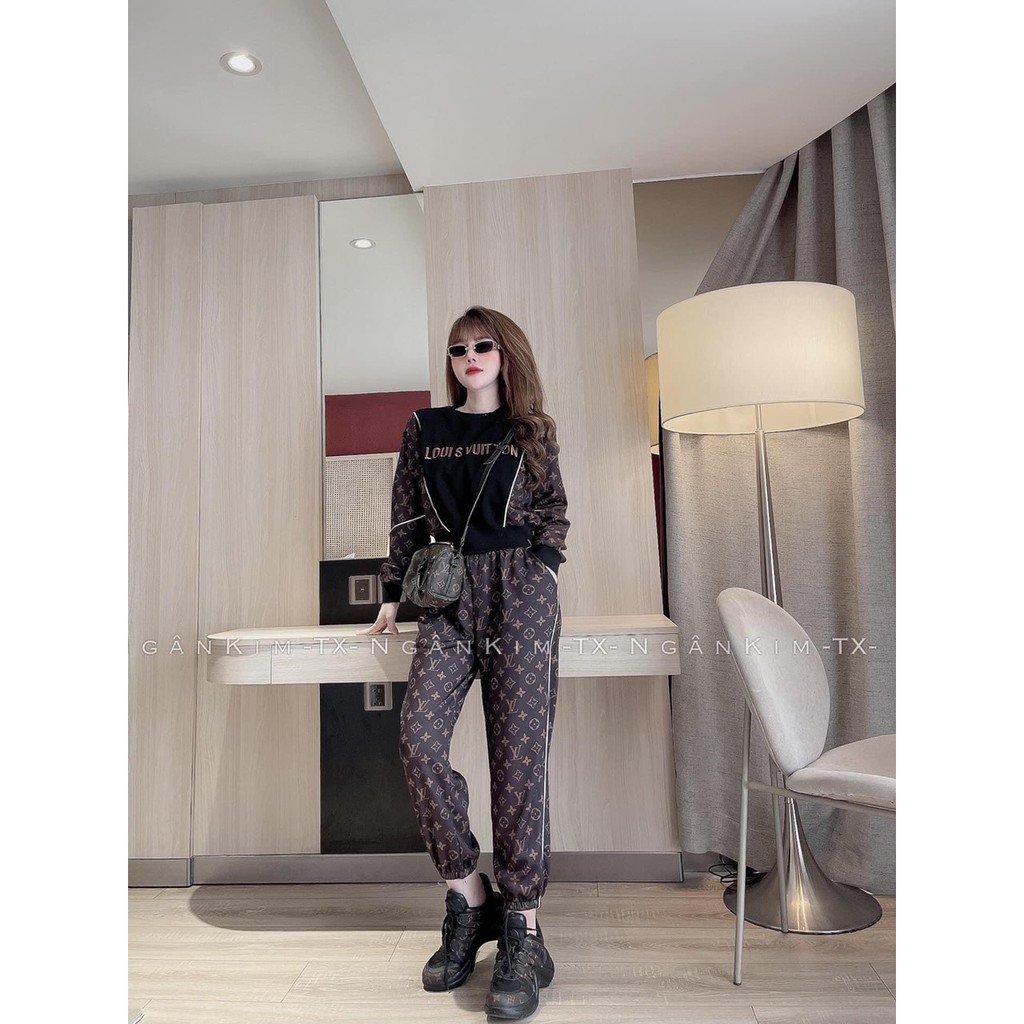 (H63)Sét Bộ thể thao LV phối cực xinh áo cổ trò tay tay + quần dài thời trang trẻ trung năng động mẫu mới đẹp độc lạ