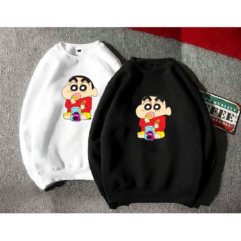 Áo nỉ Sweater hoạt hình shin form suông rông unisex cổ tròn, chất nỉ bông siêu ấm, cậu bé bút chì | BigBuy360 - bigbuy360.vn