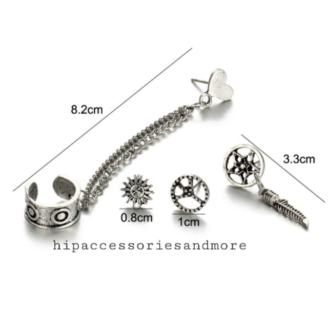 Set khuyên tim xích vòng + 3 khuyên lẻ