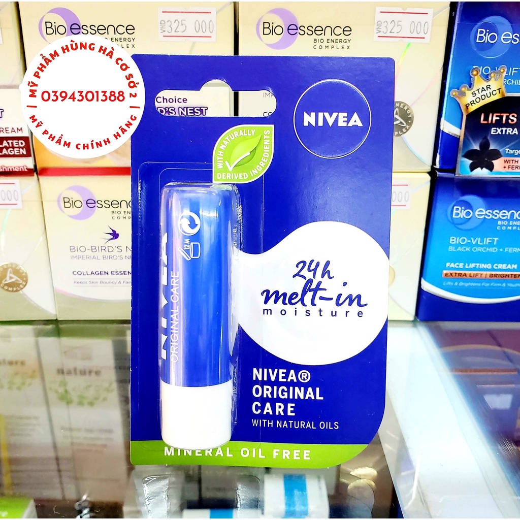Son dưỡng môi Nivea Original Care Caring Lip Balm, dưỡng môi không màu, dưỡng ẩm môi, chống khô, nứt nẻ môi 4.8g