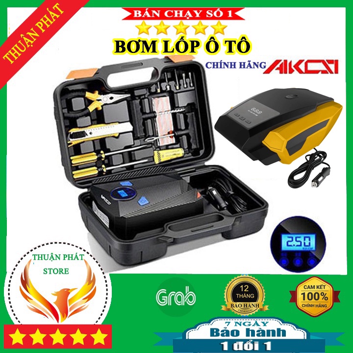 Bơm lốp ô tô 12v AIKESI - Bơm ô tô công suất 120w tự động ngắt trang bị đèn led chiếu sáng