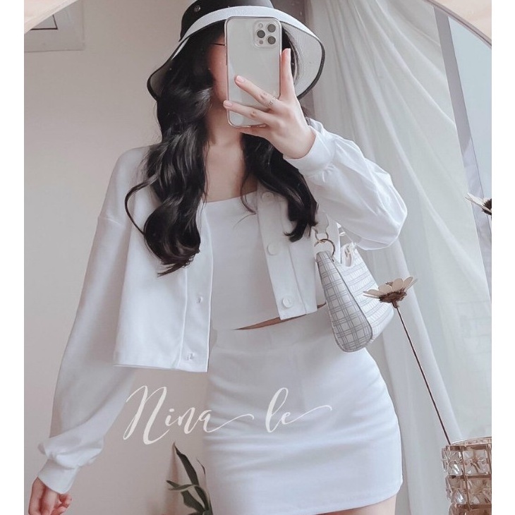 Set ba món áo hai dây kèm chân váy khoác cardigan siêu cute cho nàng dễ thương dạo phố