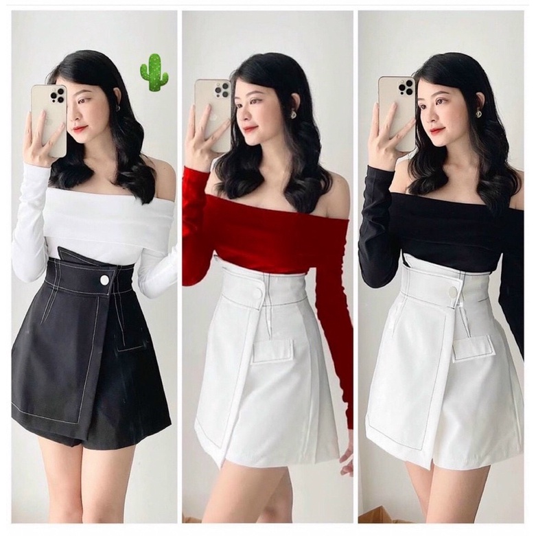 SÉT HAI MÓN CHÂN VÁY CHỈ LƯNG CAO KÈM ÁO BẸT VAI TO TY1
