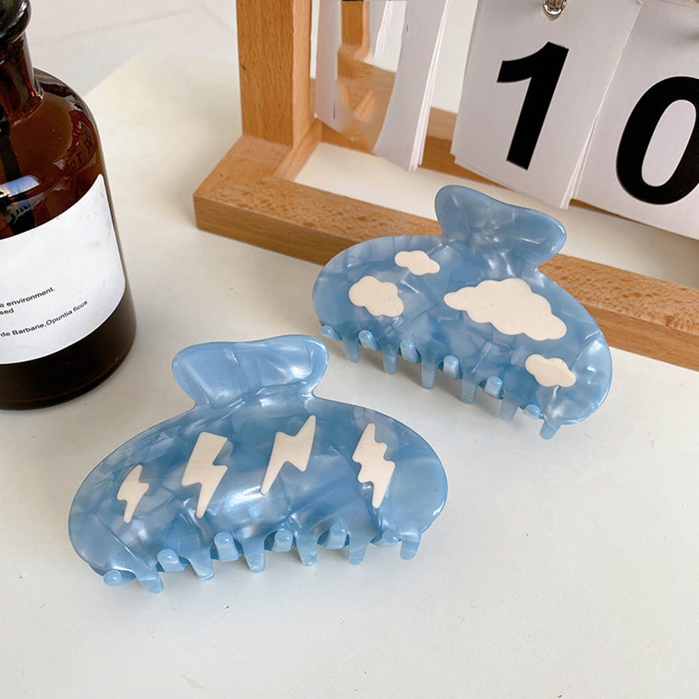 Kẹp Tóc Hình Học Khoét Rỗng Màu Xanh Dương Lightning Hoạt Hình Đám Mây Thời Trang Cho Nữ