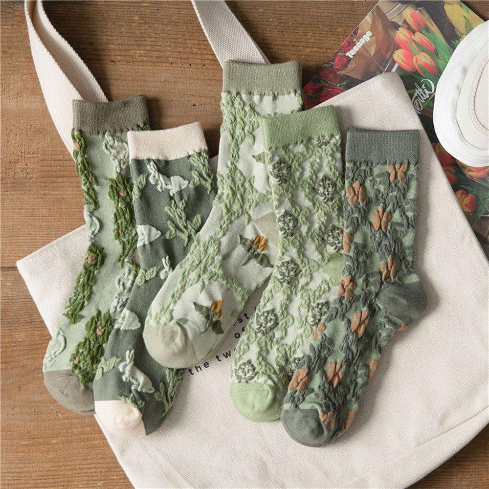 Vớ Cotton Dệt Kim Mềm Mại Thoáng Khí Màu Xanh Lá