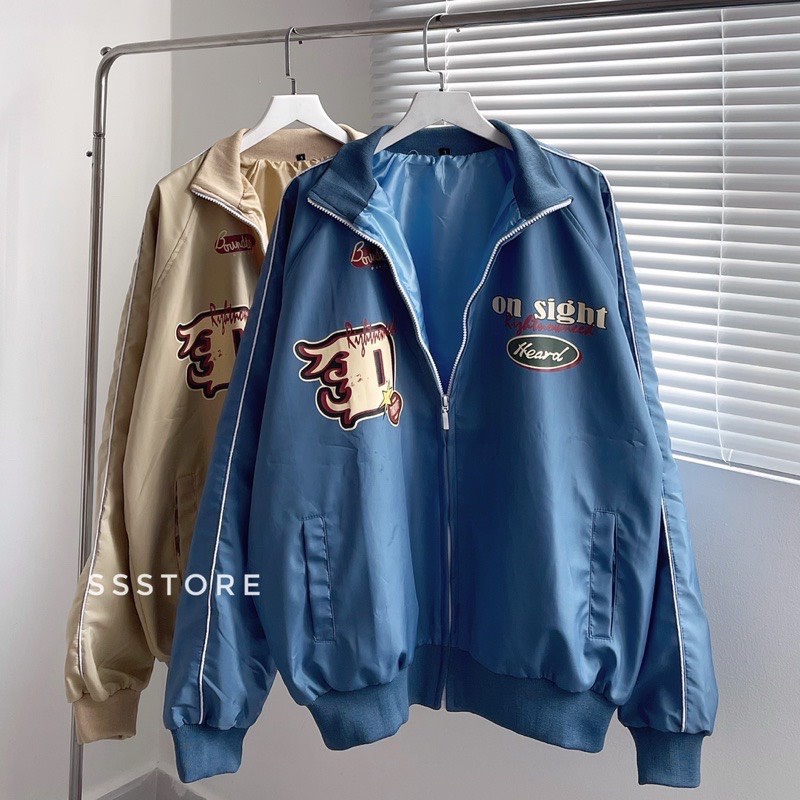 Khoác Bomber 2 Lớp Chất Kaki Mềm Dáng Rộng Nam Nữ Unisex Hình in 2 Mặt Chữ D On Sight Basic