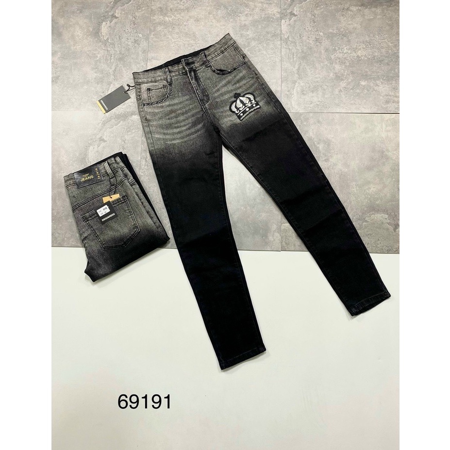 Quần jean nam đen trơn co giãn loang màu thêu logo,from chuẩn,vải dày,mẫu mới-AHFASHION