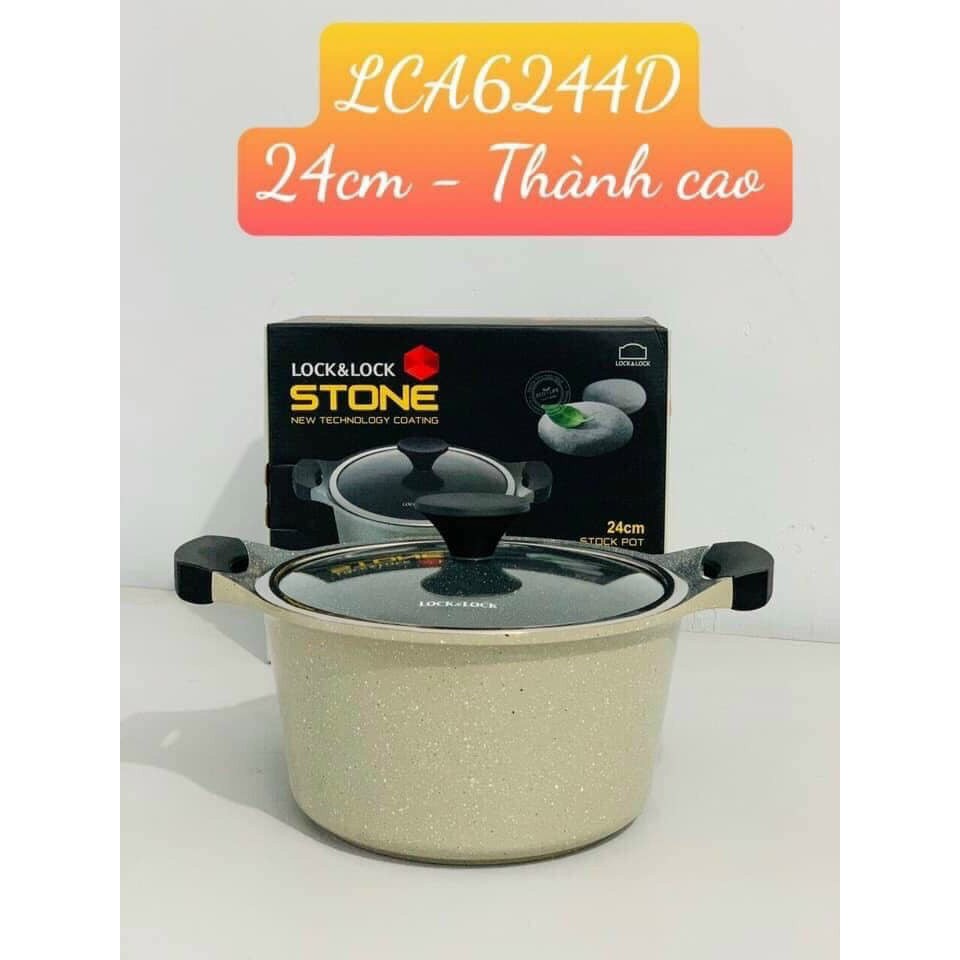 Nồi bự nấu soup, luộc gà 7 lớp 24cm cao 14cm LCA6244D chống dính đá stone Marble - xài đc bếp từ