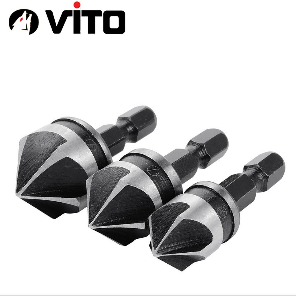 Bộ 3 Mũi Doa Âm Miệng Lỗ Bắt Âm Vít 12-16-19mm VITO 5 Lưỡi Phay Chuôi Lục Giác