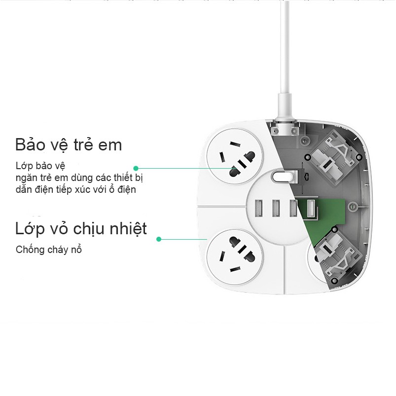 Ổ cắm điện đa năng thông minh Pisen KY-44 (4USB, 4AC ) 1,8 met