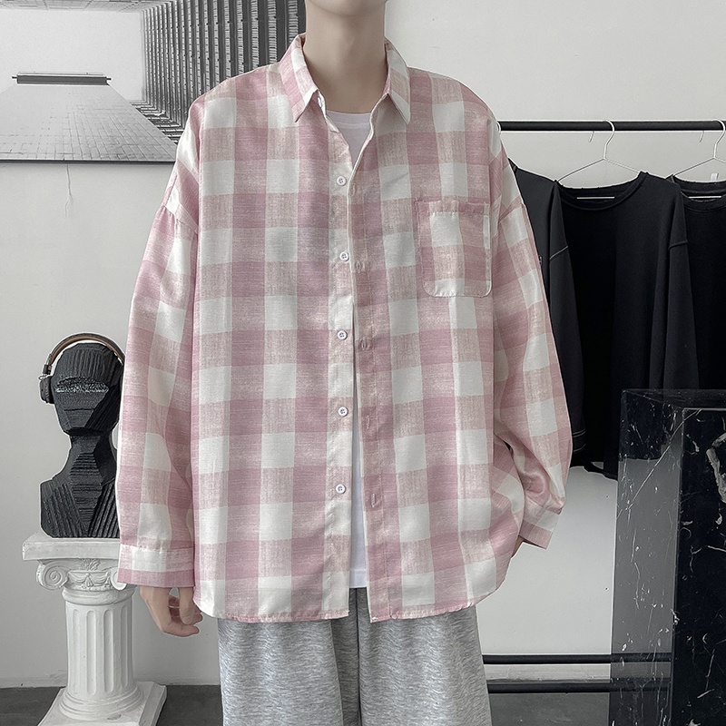 Áo Sơ Mi Tay Dài Dáng Rộng Kẻ Sọc Caro 4 Màu Thời Trang Công Sở Phong Cách Hàn Quốc Cho Nam Size M-3Xl