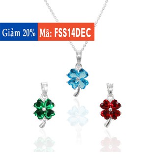 Dây chuyền bạc nữ - Vòng cổ bạc Cỏ bốn lá may mắn đính Thủy Ngọc