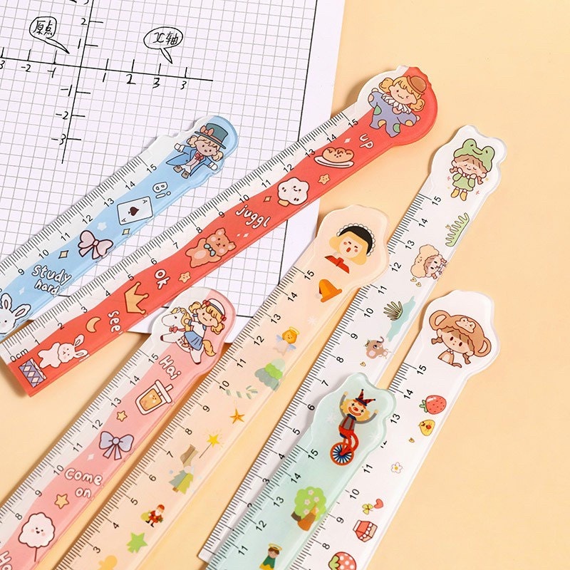 Thước kẻ nhựa học sinh 15cm in hình cute dễ thương
