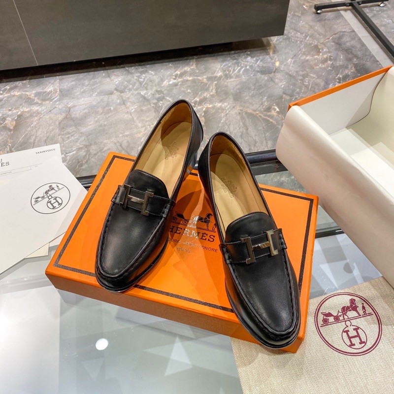 Giày cao gót công sở Hermes da thật cao cấp mặt HM