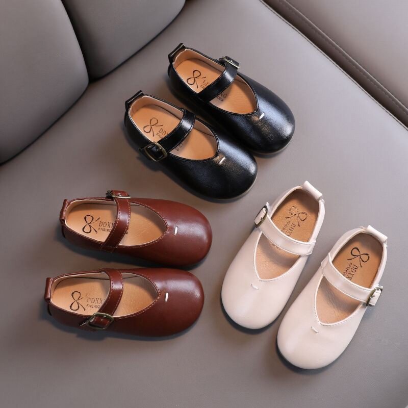 Giày búp bê đế mềm bằng da chống trượt cho bé