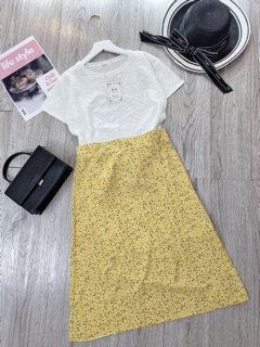 Set Áo trắng mix chân váy hoa cúc