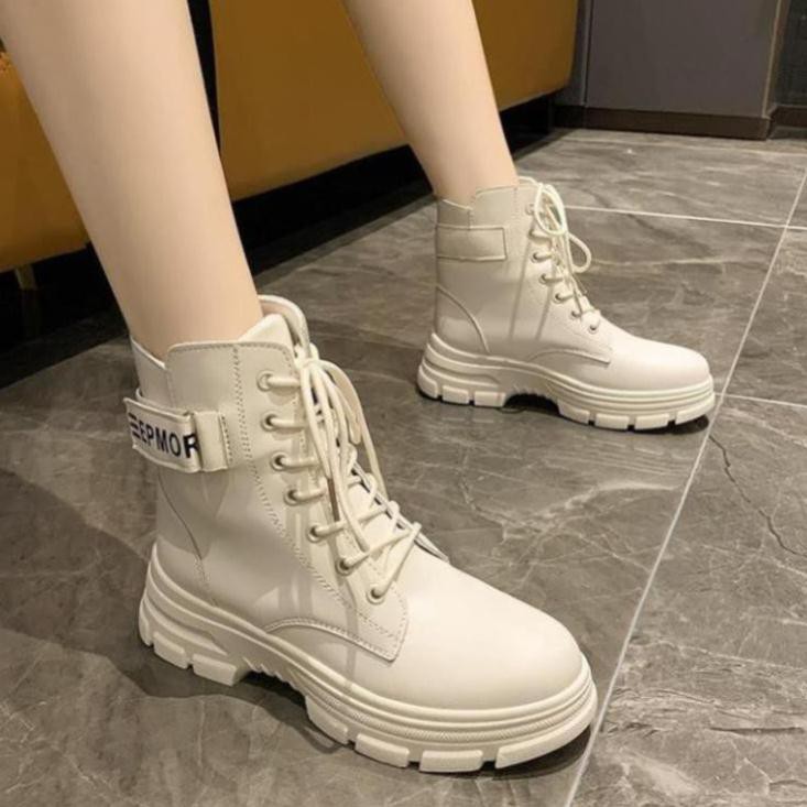 Giày Boots, Giày Boot Nữ Lót Lông Bên Trong Phối Viền Chữ Kèm Dây Buộc Phong Cách Trẻ Trung Năng Động, Thời Trang Hàn