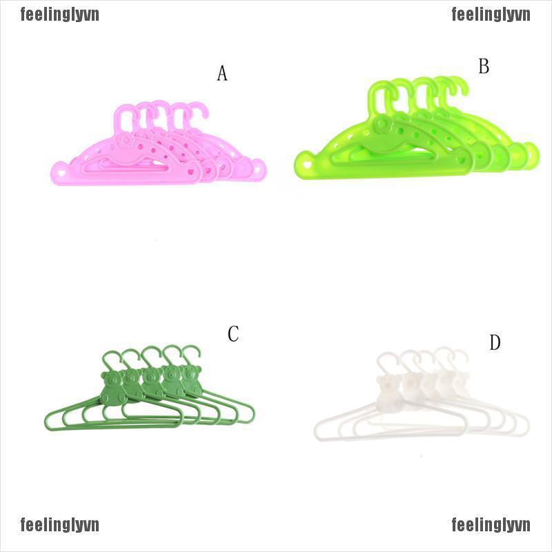 ❤TOP❤ Bộ 5 móc nhựa màu trơn dùng để treo đồ của búp bê tiện dụng ❤YO