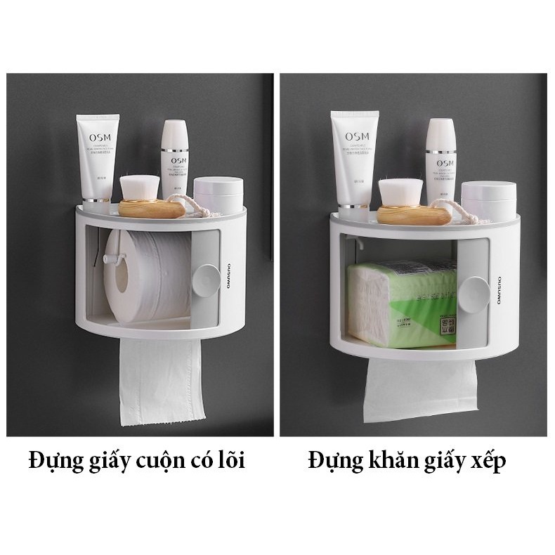 Hộp Đựng Giấy Ăn OENON 2 Ngăn Kèm Giá Đỡ Điện Thoại, Kệ Để Mỹ Phẩm Nhựa ABS Cao Cấp